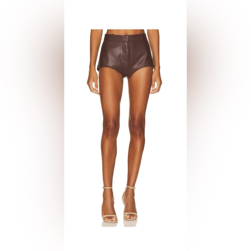 Lamarque Annaise Hot Shorts Lamb Leather High Waisted Sexy Edgy Classy Brown S